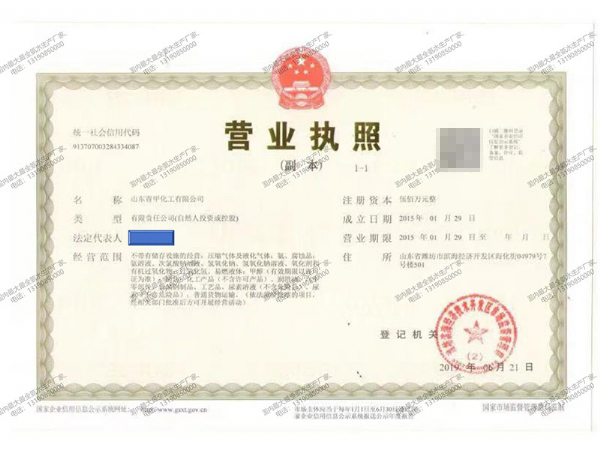 山東青甲化工有限公司營(yíng)業(yè)執(zhí)照